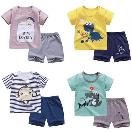 Cotton Summer Baby Children Soft Shorts Suit t-shirt Sodder Boy Girl kids dinosaur cartoon infant clothes cheap stuff for 0-6Y
