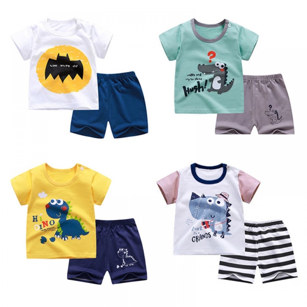 Cotton Summer Baby Children Soft Shorts Suit t-shirt Sodder Boy Girl kids dinosaur cartoon infant clothes cheap stuff for 0-6Y