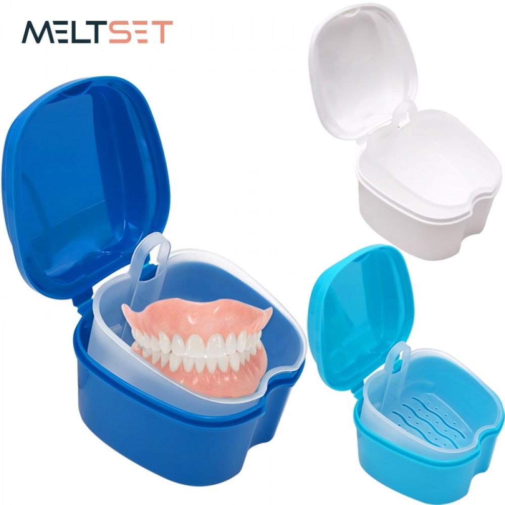 Denture Bath Box Organizer Dental False Teeth Storage Box with Hanging Net Container Cleaning Teeth Cases Artificial Tooth Boxes