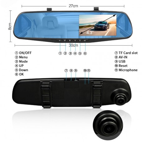 E-ACE Full HD 1080P Car Dvr Camera Auto 4.3 Inch Rearview Mirror Digital Video Recorder Dual Lens Registratory Camcorder