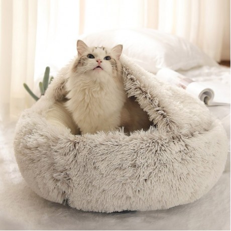 HOOPET Gaya Baru Anjing Peliharaan Kucing Bed Bulat Plush Kucing House Tempat Tidur Hangat Lembut Panjang Mewah Tempat Tidur untuk Anjing Kecil untuk Kucing Nest 2 Di 1 Tempat Tidur Kucing