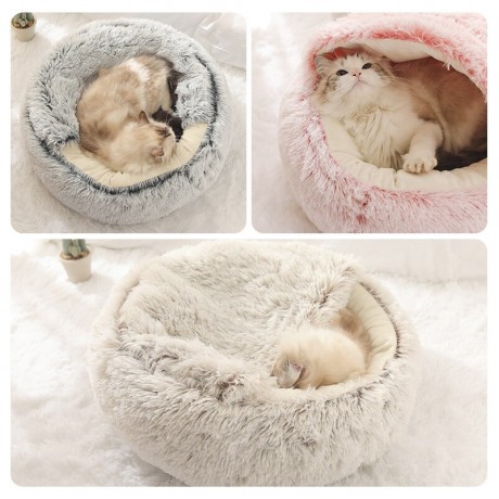 HOOPET Gaya Baru Anjing Peliharaan Kucing Bed Bulat Plush Kucing House Tempat Tidur Hangat Lembut Panjang Mewah Tempat Tidur untuk Anjing Kecil untuk Kucing Nest 2 Di 1 Tempat Tidur Kucing