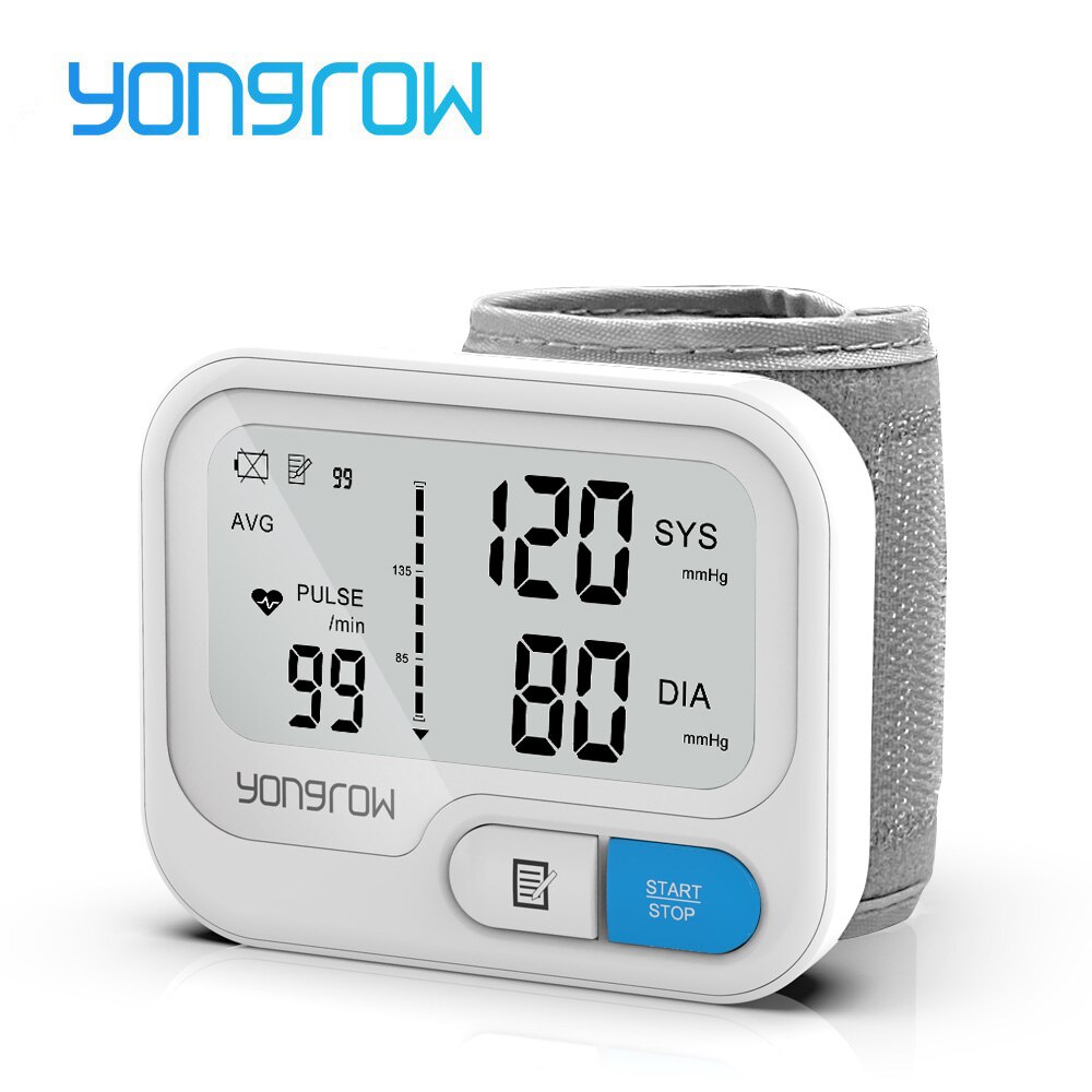 Yongrow Tonometer Otomatis Pergelangan Tangan Digital Monitor Tekanan Darah Lcd Digital Sphgmomanometer Denyut Jantung Pulse Meter BP Monitor